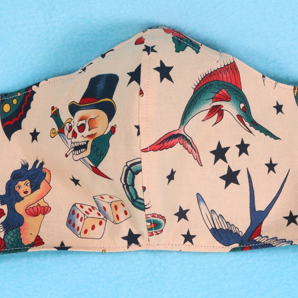 Tattoo Skull Mermaid Marlin Retro Mask Ear Loops